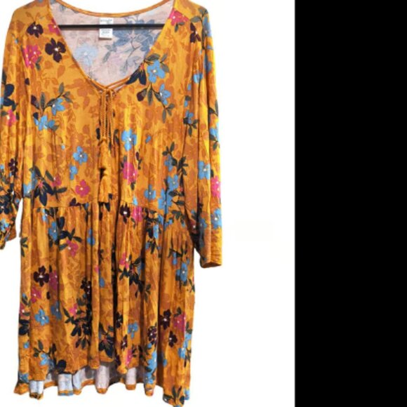 Terra & Sky 2X Plus Size Mustard Floral Tunic Top - Picture 2 of 6